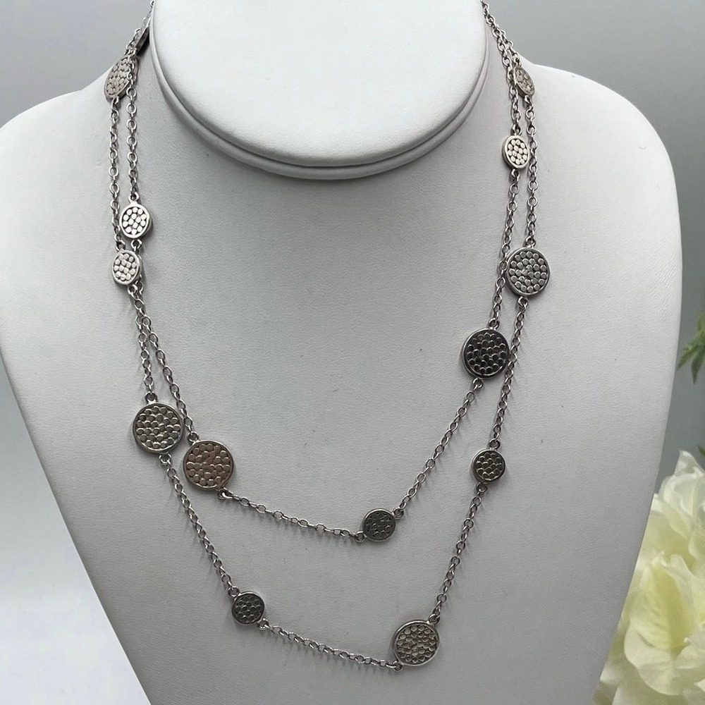 Anna Beck Sterling Silver Bali Long Dotted‎ Multi-Disc Station Necklace Toggle